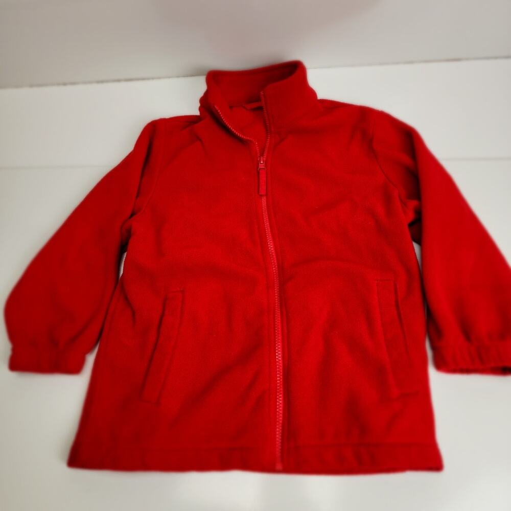 Solid Red Zip Up Fleece Jacket Pockets & Elastic Wrists Children's Size S (6-7)